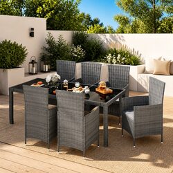 7 Piece Grey Poly Rattan Outdoor Dining Set