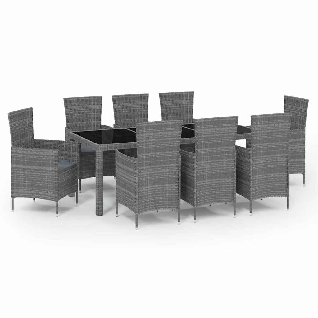 9-Piece Grey Poly Rattan Outdoor Dining Set