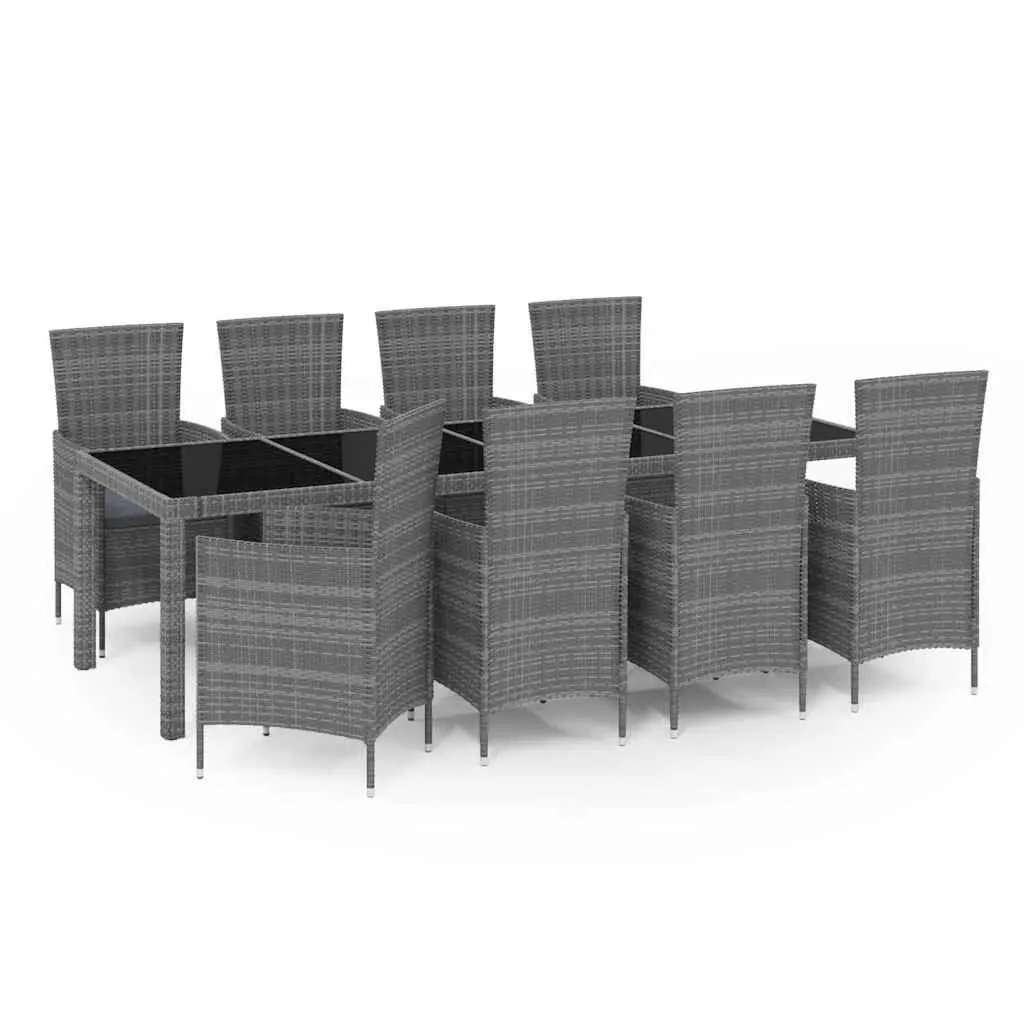 Outdoor Dining Set PE Rattan 9 Piece Grey Steel Frame