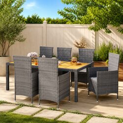 7-Piece Outdoor Dining Set with Steel Frame and PE Rattan