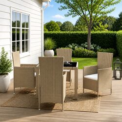 Beige Poly Rattan 5-Piece Outdoor Dining Set