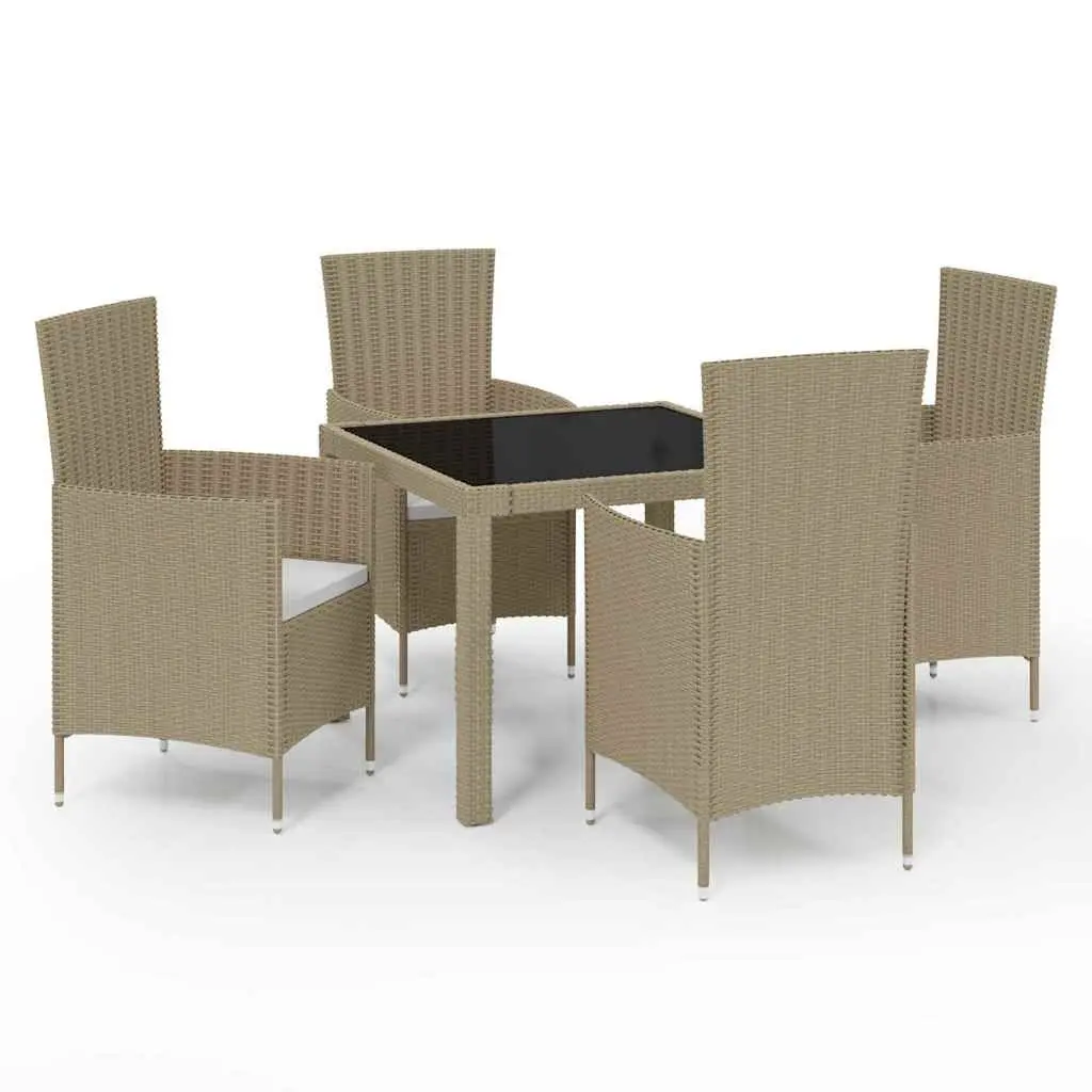 Beige Poly Rattan 5-Piece Outdoor Dining Set