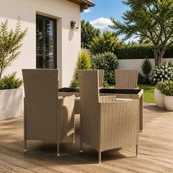 Beige Poly Rattan Garden Furniture Set - 5 Piece Outdoor Dining