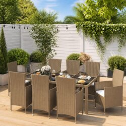 Beige 9 Piece Outdoor Dining Set with Cushions