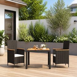 Durable Black Poly Rattan 3-Piece Outdoor Dining Set