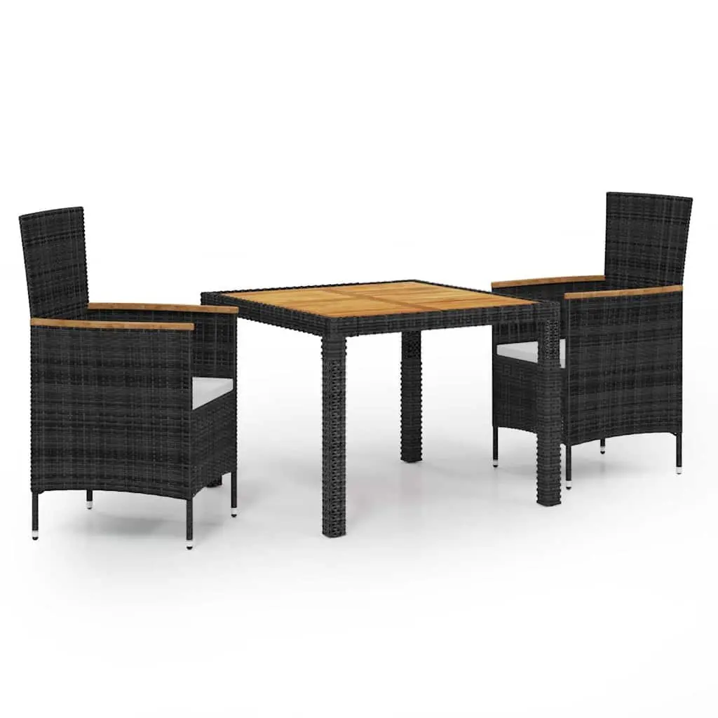 Outdoor Dining Set Poly Rattan 3 Piece Black Garden Furniture with Cushions