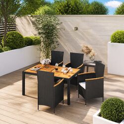 Durable Black Poly Rattan 5-Piece Outdoor Dining Set