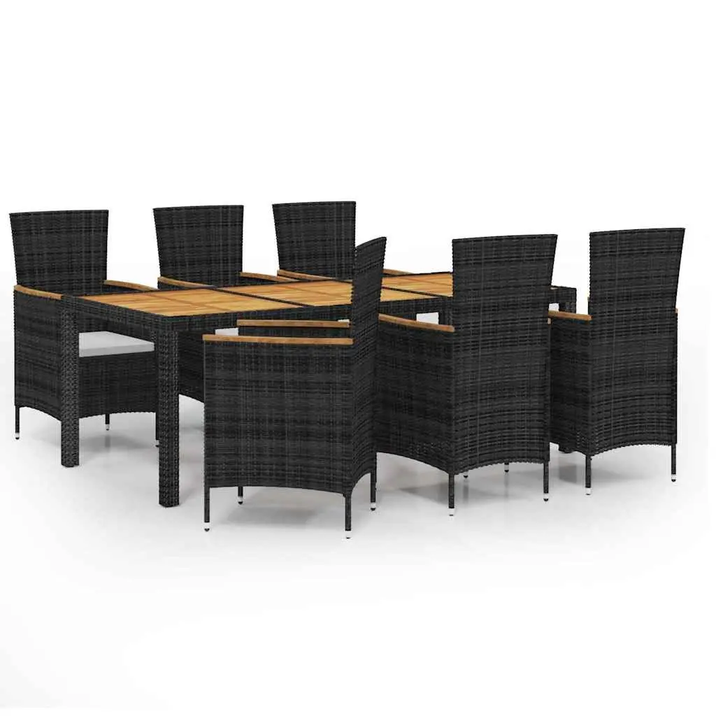 Outdoor Dining Set PE Rattan 7 Piece Black Garden Furniture with Cushions
