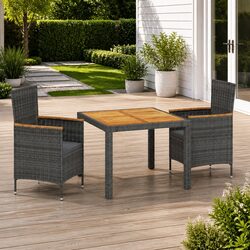 Grey Poly Rattan 3 Piece Outdoor Dining Set with Cushions