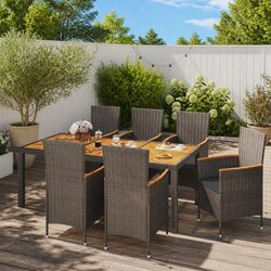 Premium 7-Piece Grey Poly Rattan Outdoor Dining Set