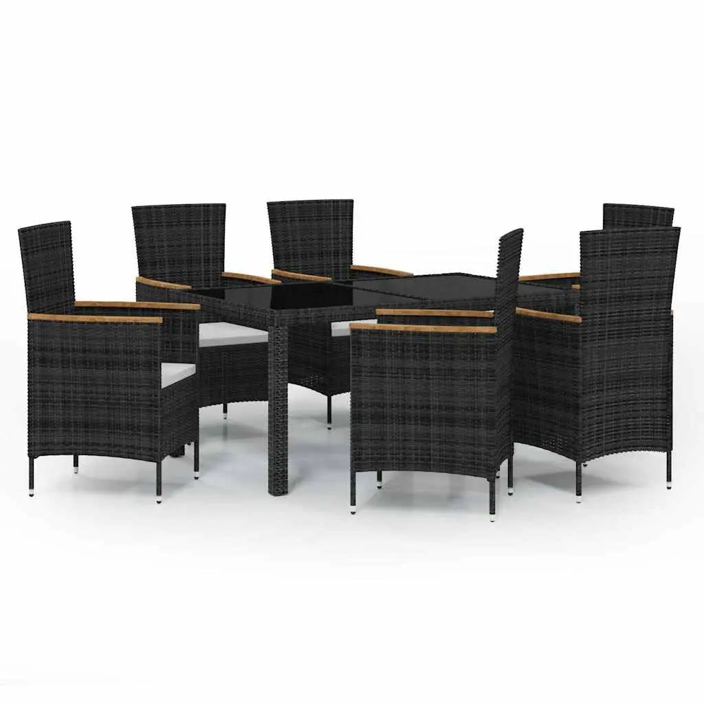 7 Piece Outdoor Dining Set Steel Powder Coated Black PE Rattan Garden Furniture Table Chairs