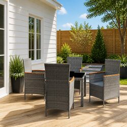 Durable 5-Piece Outdoor Dining Set in Grey Rattan