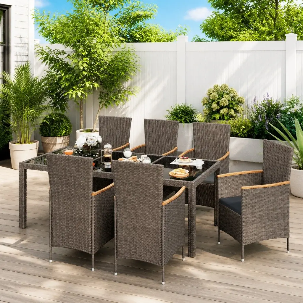 7-Piece Garden Furniture Set with Durable Grey Cushions