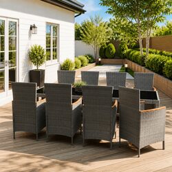 9-Piece Grey Outdoor Dining Set with Steel Frame