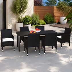 Durable 7 Piece Garden Dining Set with Black PE Rattan