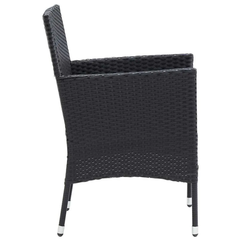 7 Piece Garden Dining Set Steel Frame PE Rattan Glass Top Black with Cushions