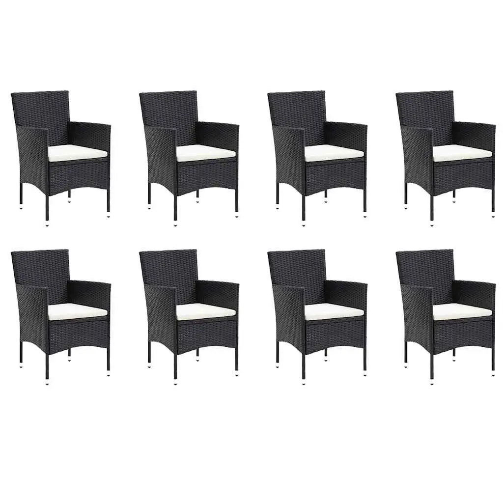 9 Piece Garden Dining Set with Black Cushions and Rattan Frame