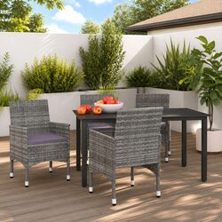 Durable 5 Piece Garden Dining Set with Cushions in Grey Rattan