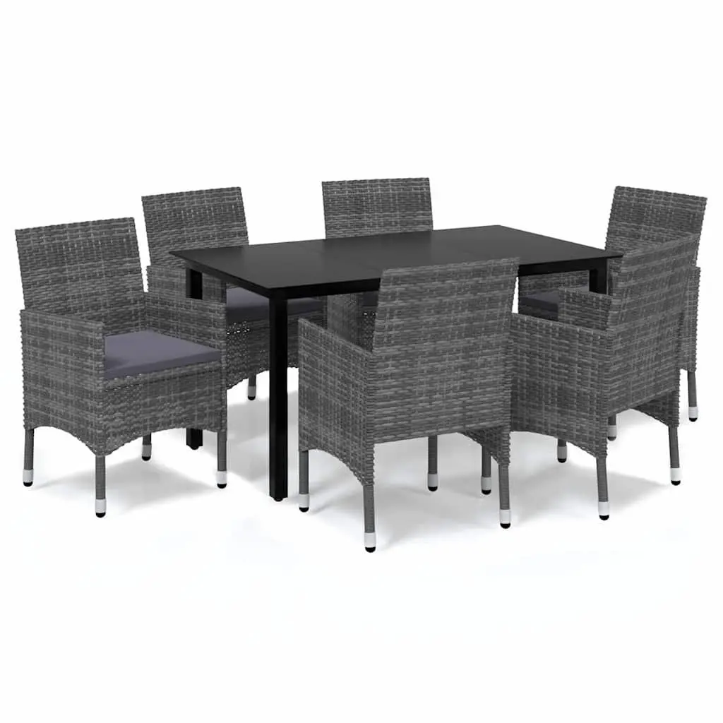 Garden Dining Set 7 Piece Poly Rattan Steel Aluminium Grey Table Chairs Cushions