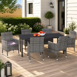 Durable 7 Piece Grey Garden Dining Set with Cushions