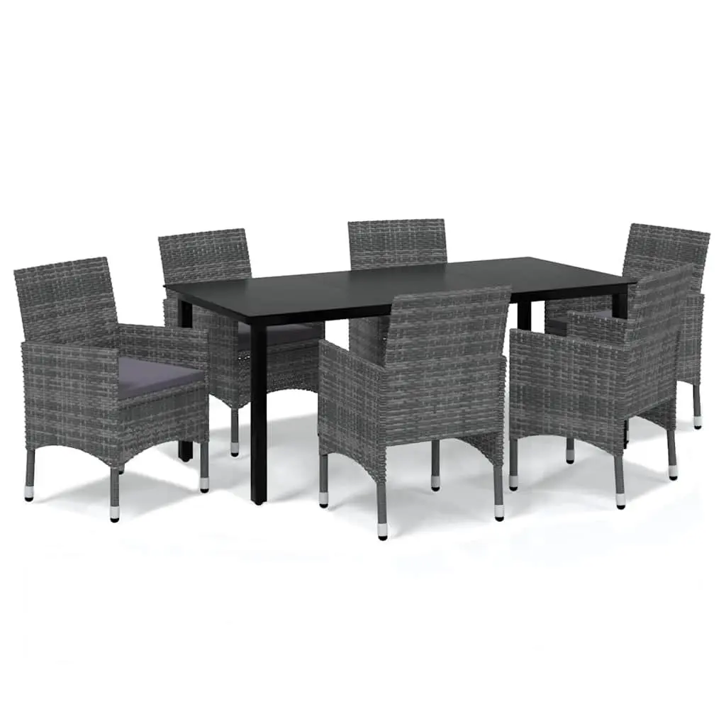 7 Piece Garden Dining Set PE Rattan Steel Aluminium Frame Glass Top Grey
