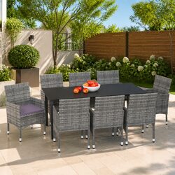 Durable 9-Piece Garden Dining Set with Grey Rattan