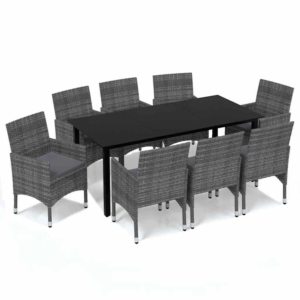 9-Piece Garden Dining Set with Grey Rattan