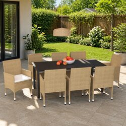 Durable 9-Piece Garden Dining Set with Cushions in Beige