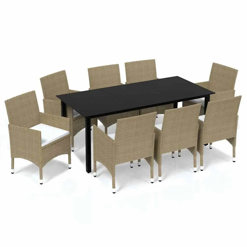 Garden Dining Set PE Rattan 9 Piece Outdoor Patio Furniture Beige with Cushions