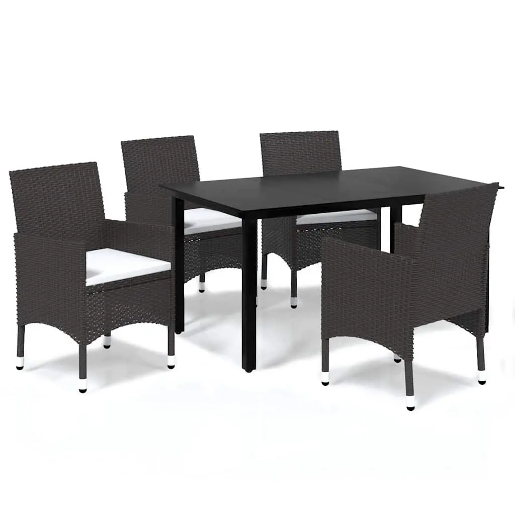 5 Piece Garden Dining Set Outdoor Furniture with Cushions PE Rattan Brown Patio