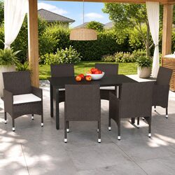 7-Piece Outdoor Dining Set with Cushions and Glass Top