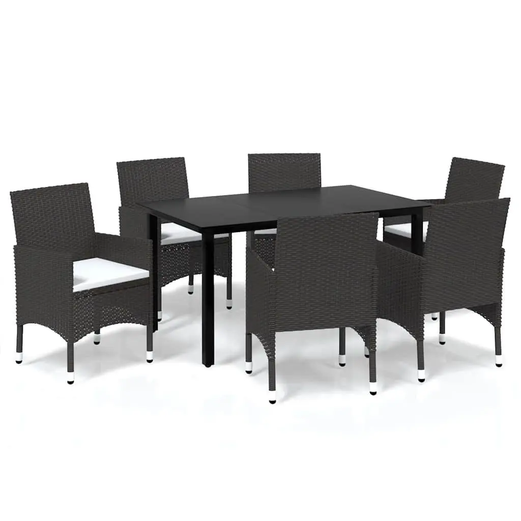 Garden Dining Set PE Rattan 7 Piece Outdoor Patio Furniture Brown with Cushions