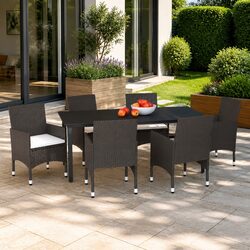 7 Piece Brown Garden Dining Set with Comfortable Chairs