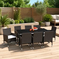 9 Piece Brown Garden Dining Set with Cushions