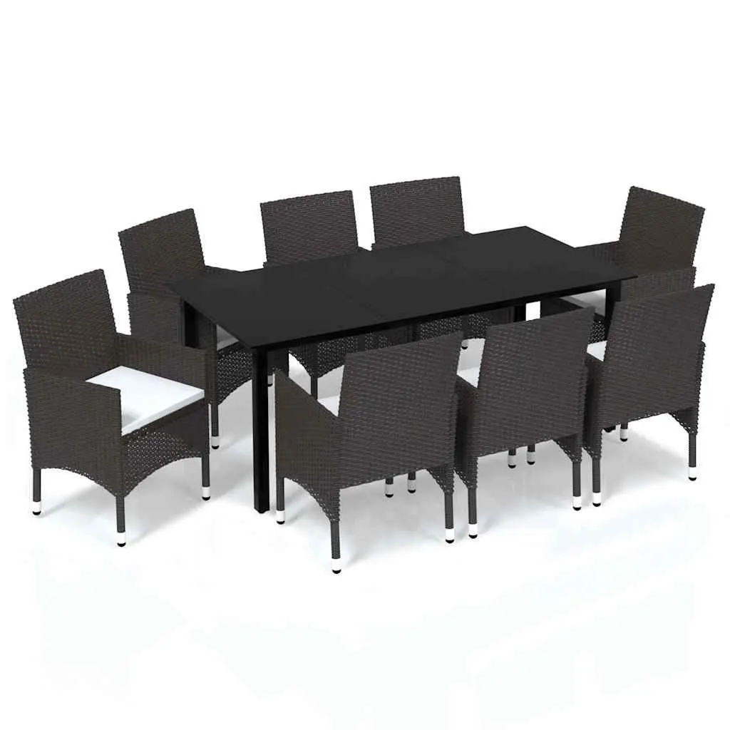 9 Piece Brown Garden Dining Set with Cushions