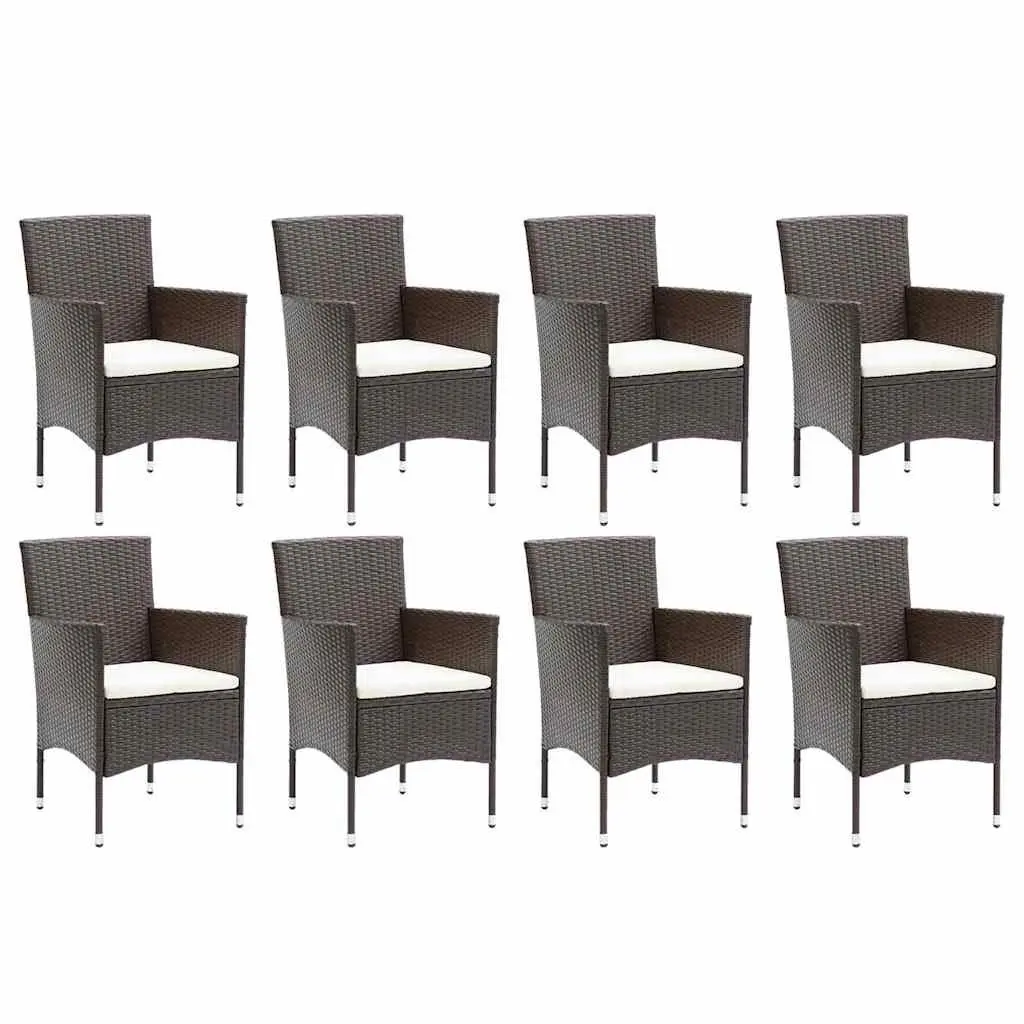 9 Piece Brown Garden Dining Set with Cushions