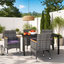 5 Piece Outdoor Patio Dining Set with Grey Rattan Chairs