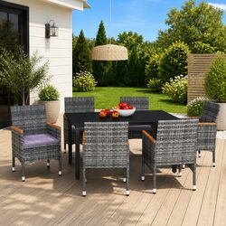 7 Piece Garden Dining Set with Grey Cushions
