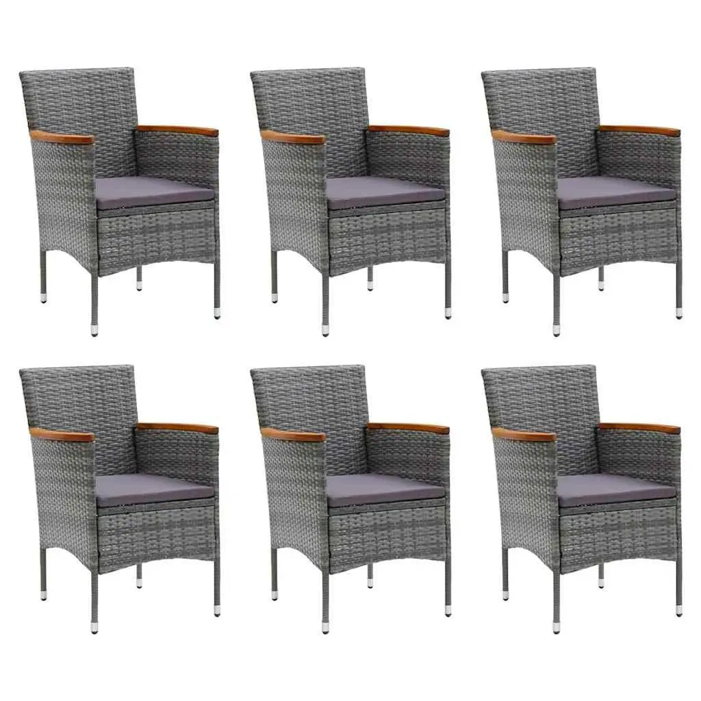 Garden Dining Set 7 Piece Steel PE Rattan Glass Table Grey