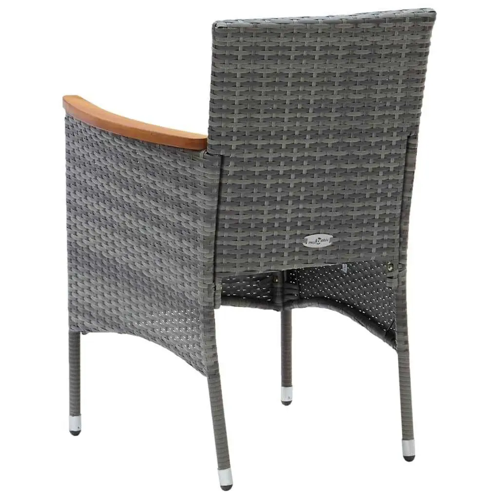 Garden Dining Set 7 Piece Steel PE Rattan Glass Table Grey