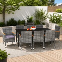 Sturdy 9 Piece Outdoor Garden Dining Set with Rattan