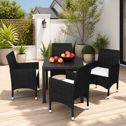 Durable 5 Piece Black PE Rattan Outdoor Dining Set