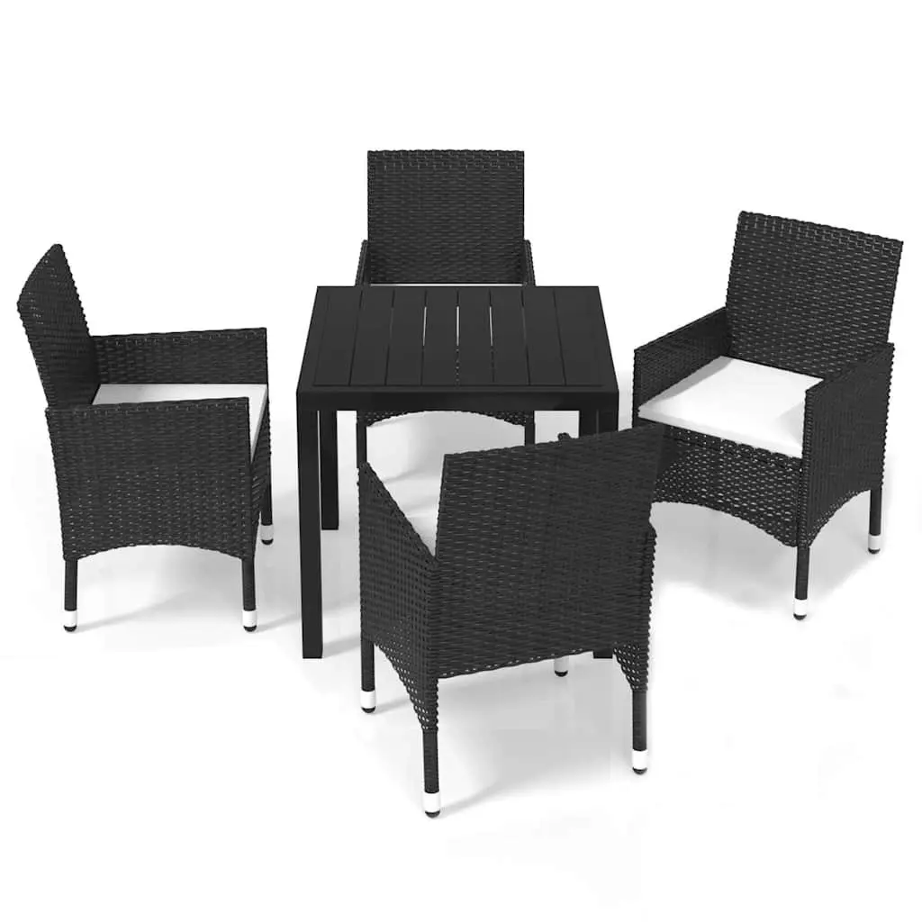 5 Piece Outdoor Dining Set PE Rattan Steel Frame WPC Tabletop Black