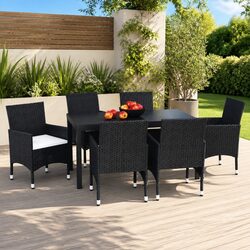 Black 7 Piece Outdoor Dining Set with Cushions