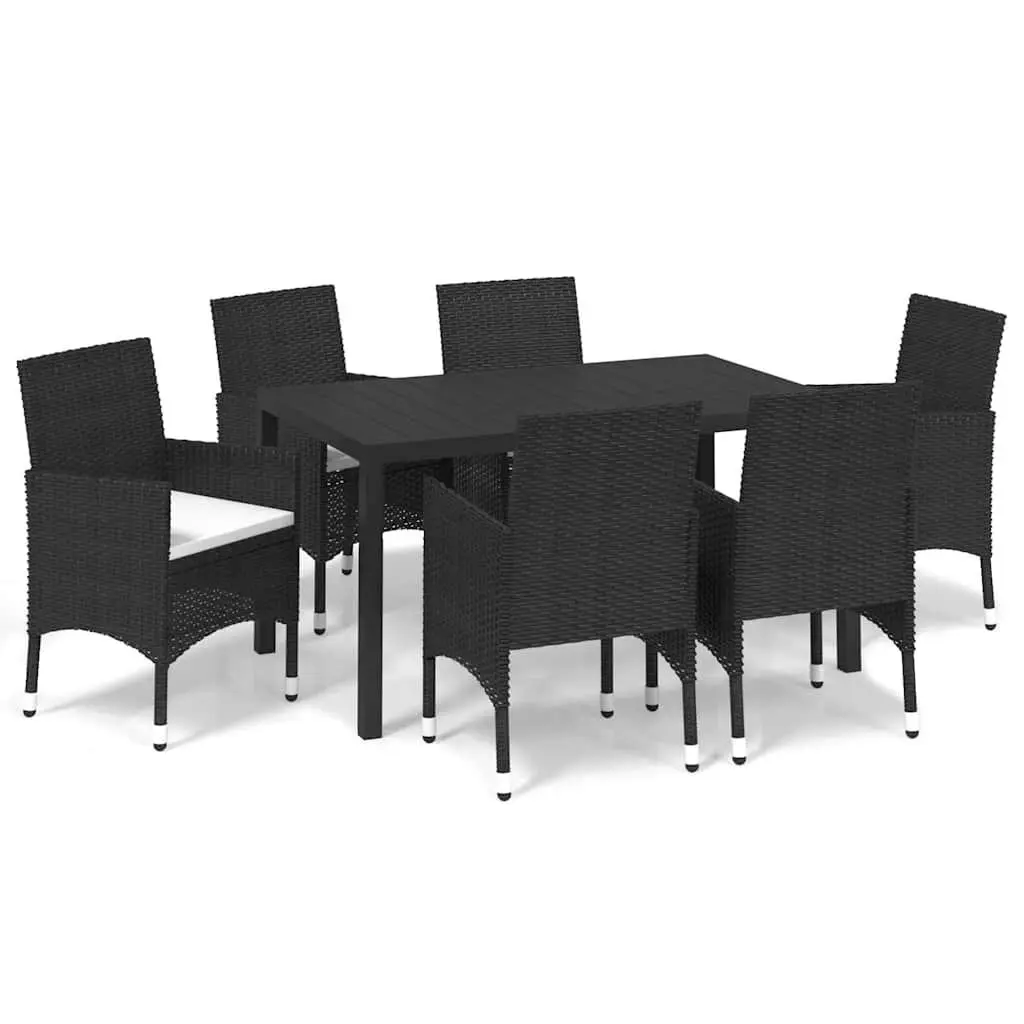 7 Piece Garden Dining Set PE Rattan Steel Aluminium WPC Black