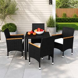 5-Piece Black Garden Dining Set with PE Rattan Chairs