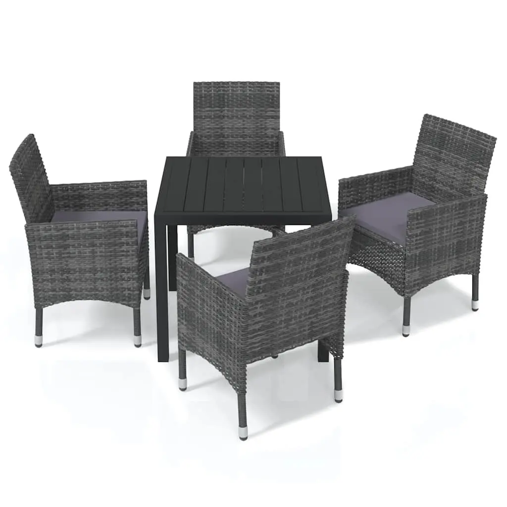 Garden Dining Set PE Rattan 5 Piece Outdoor Patio Furniture Grey with Cushions