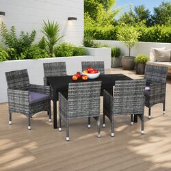 Garden Dining Set 7 Piece Outdoor Patio Furniture PE Rattan Cushions Grey