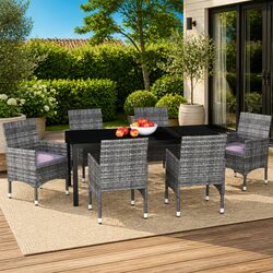 Stylish 7 Piece Outdoor Dining Set in Grey Rattan