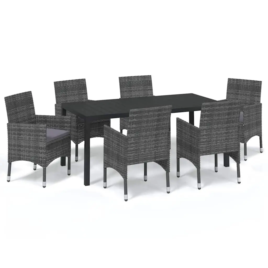 7 Piece Outdoor Dining Set in Grey Rattan